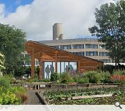 The timber pavilion will help domesticate the institutional environment of the main hospital