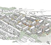 An aerial sketch illustrates the scale of planned development