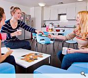 Communal kitchen areas double as social hubs