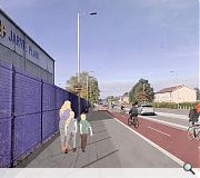 A two-way cycle track on Shieldhall Road and Edmiston Drive will protect cyclists from traffic