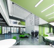  A central multi-level teaching space forms the heart of the school