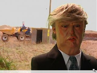 Trump puppet satirises Menie golf estate