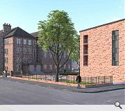 Red brick is harnessed to tie in with the sandstone of the retained school