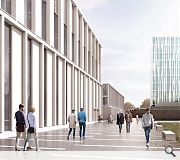 Extensive public realm will integrate the hub within its campus setting