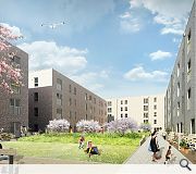 A shared residents courtyard conceals underground parking