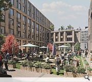 The event space will abut the monolithic northern elevation of the Mackintosh Building
