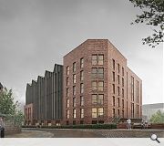 Red brick and a sawtooth roof will evoke the industrial character of the site