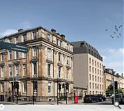 A large mansard roof tops the proposed design