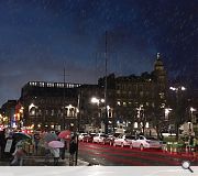 A wraparound terrace to the south and east facades offers expansive views of the city chambers