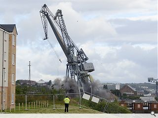 Greenock crane trio demolished in weekend blowdown