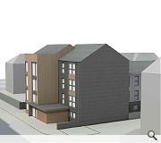 The flats will be faced with blue/black brick, white smooth render and Siberian larch cladding 