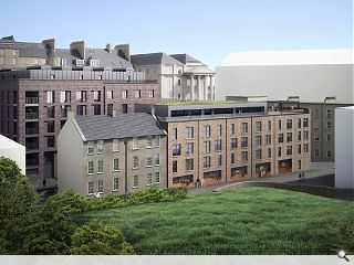 Deck access flats bring Calton Hill into view