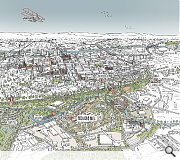 An aerial view of the 100 Acre Hill masterplan