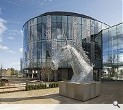 One of sculptor Andy Scott's trademark Kelpies sculptures graces the main entrance