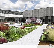 A publicly accessible therapy garden is included in the plans