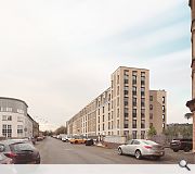 A regularised facade shapes the street with a horizontal emphasis 