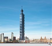 Liverpool's famous waterfront takes on a dizzying new perspective in this drawing