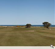 This view looks east/north-east from Murcar Links Golf Course clubhouse. Murcar Golf Course occupies the sand dunes on the coastline to the north of the River Don. 