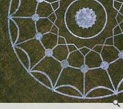 The largest installation takes the form of a 25m 'crop circle' daubed in white paint across the front lawn