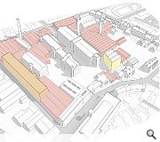 Buildings shown in pink will be demolished whilst those depicted in orange will now be retained. Yellow hued structures present particular structural challenges and may be subject to facade retention