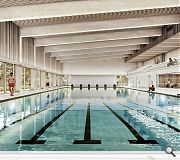Tiered spectator seating will accommodate aquatic events