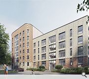 A palette of grey, brown and buff facing brick has been specified with curtain wall cladding to gables 