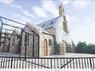 Frameless glass extension to show the light to a Gourock church 