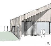 Diagonal roof ridges bisect the rectangular floor plan