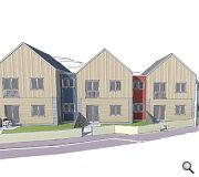 properties will be finished in larch boards, blue engineering brickwork and sheet cladding panels