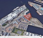 The reclaimed land overlooks Albert Dock basin