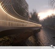 A complementary cycle bridge to the north weaves between river banks